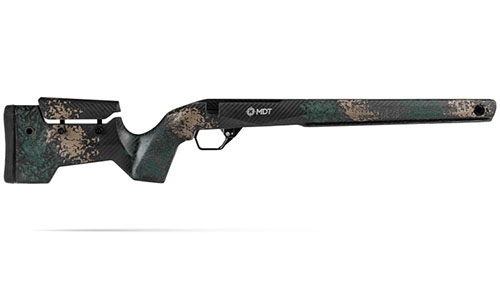 Il MDT CRBN Rifle Stock è leggero e resistente, offre stabilità grazie al micro chassis in magnesio e alla capacità di assorbire vibrazioni, ideale per lunghe battute.